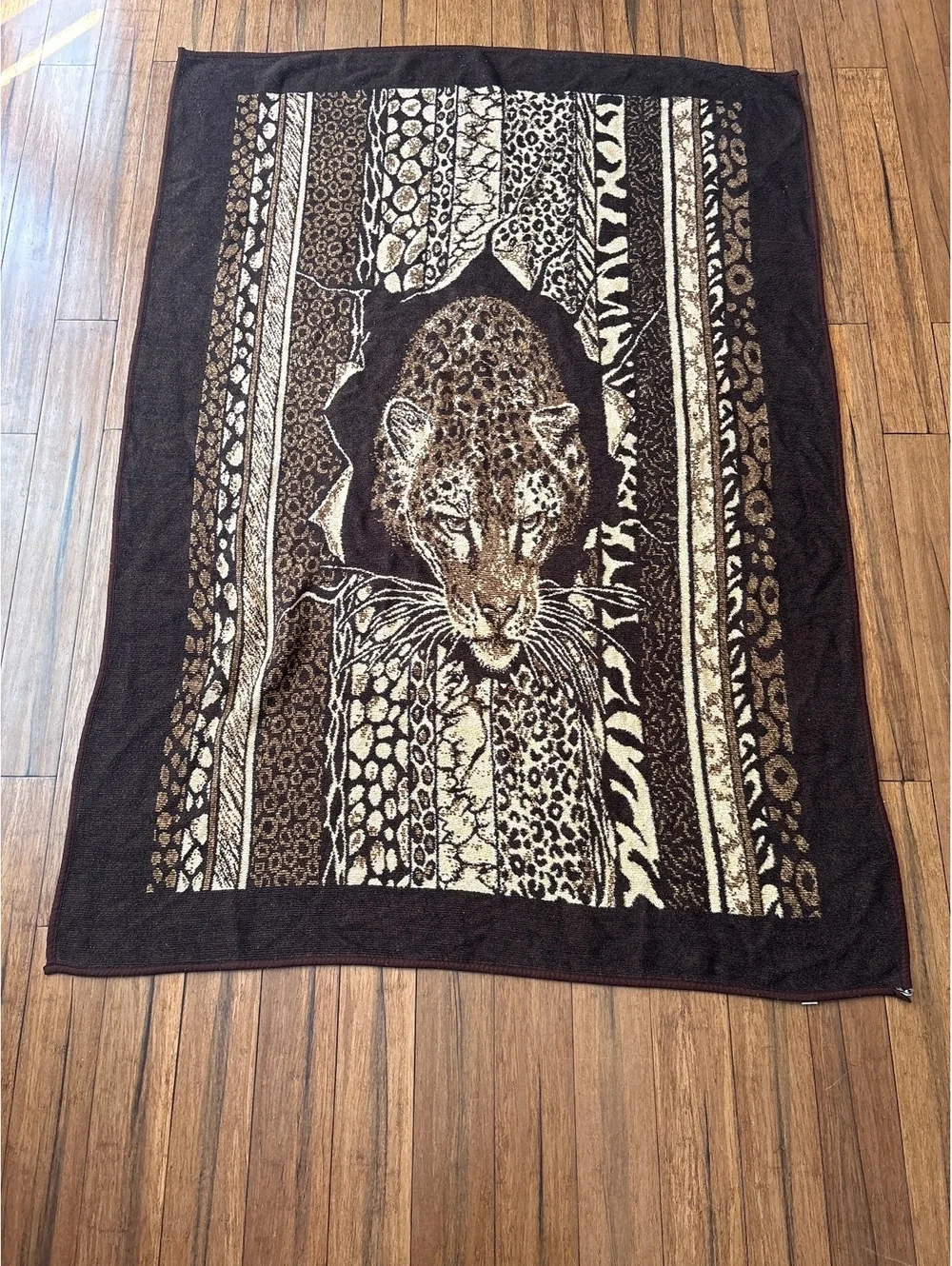 Vintage Hi Pile Leopard Throw Blanket by San Marcos Animal Print 56x76